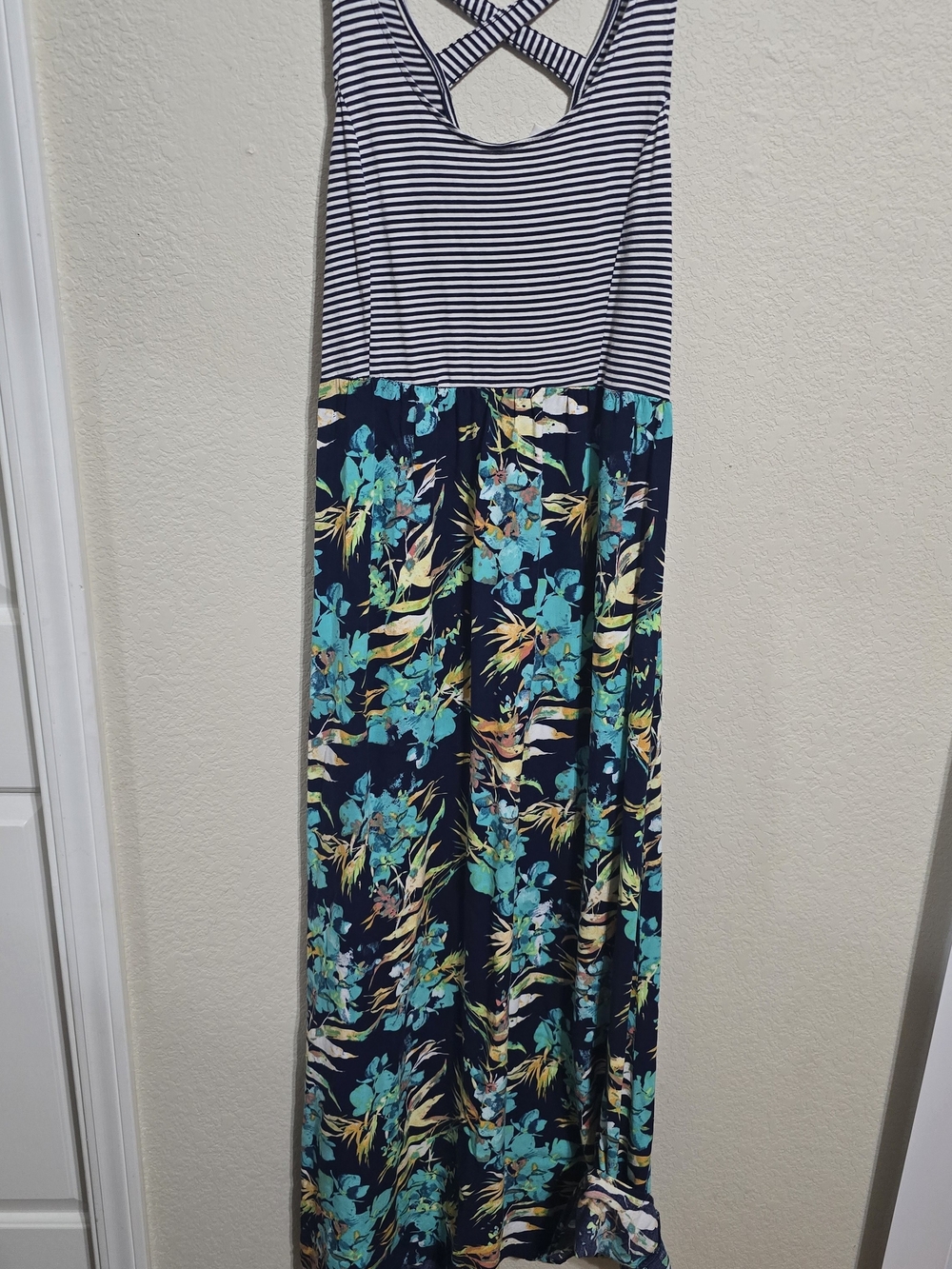 Mudd Y2K Navy Striped & Teal Floral Maxi Dress